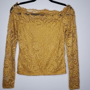 Ambiance Tops - Ambiance Lace Blouse Gold Size M Ambiance Tops - Ambiance Lace Blouse Gold Size M